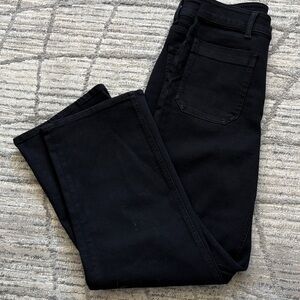 Quince Stretch Hight Rise Patch Pocket Wide Leg Black Denim Jeans